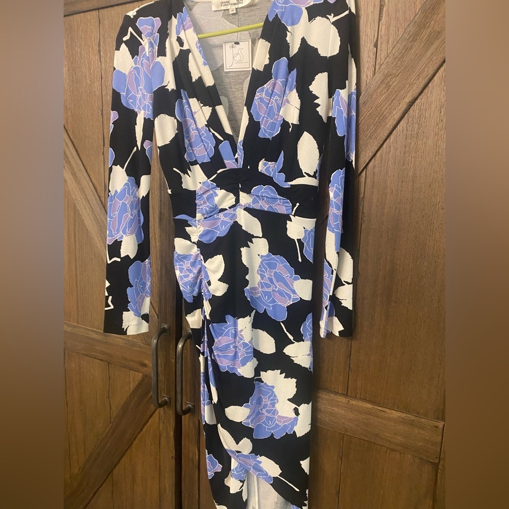 Diane Von Furstenberg Wrap Dress with Blue and White Pattern